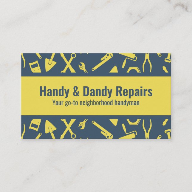 Yellow illustrated tool Handyman Custom Business Card (Front)
