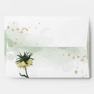 yellow imperial crown flower green wedding envelope