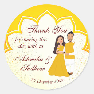 Yellow Indian border for joint haldi thank you Classic Round Sticker