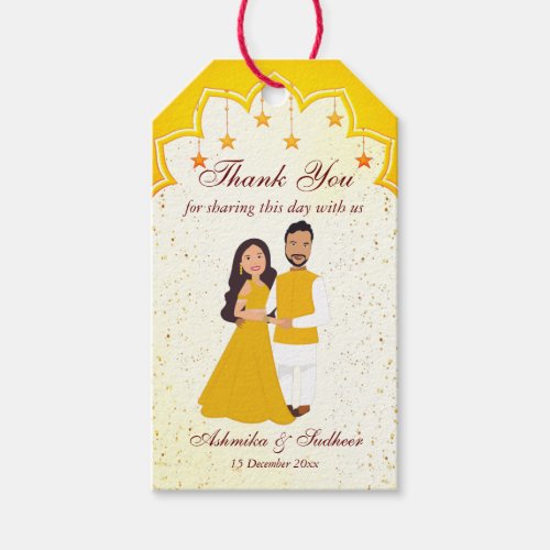 Yellow Indian border for joint haldi thank you  Gift Tags