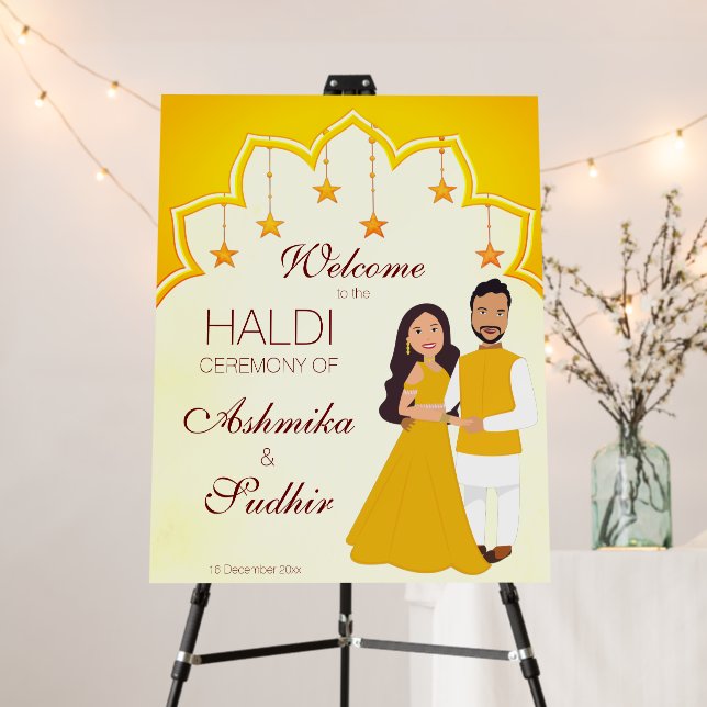 Yellow Indian border for joint haldi welcome sign (In Situ (Stand))