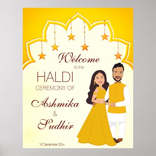 Yellow Indian border for joint haldi welcome sign