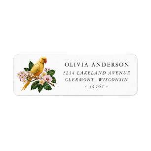 Yellow Indian Ringneck Parakeet Floral Label