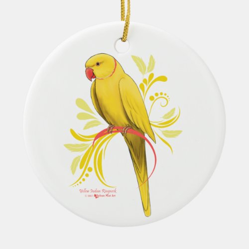 Yellow Indian Ringneck Parrot Ceramic Ornament