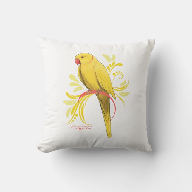 Yellow Indian Ringneck Parrot Throw Pillow (Front)