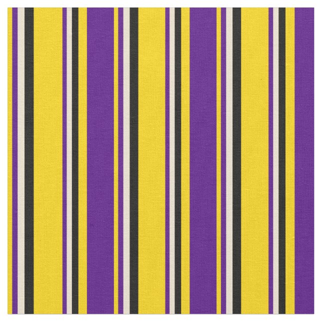 Yellow, Indigo, Beige & Black Stripes Pattern Fabric (Close Up)