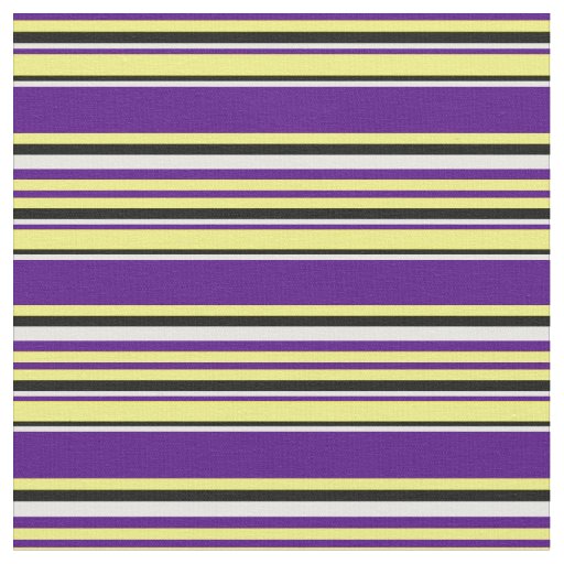 Yellow, Indigo, Mint Cream & Black Stripes Fabric