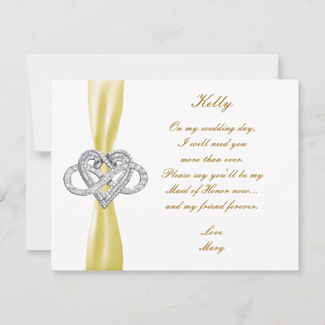 Yellow Infinity Heart Maid Of Honor Card (Front)