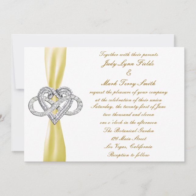 Yellow Infinity Heart Wedding Invitation (Front)