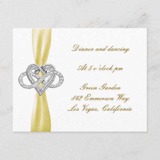 Yellow Infinity Heart Wedding Reception Card (Front)