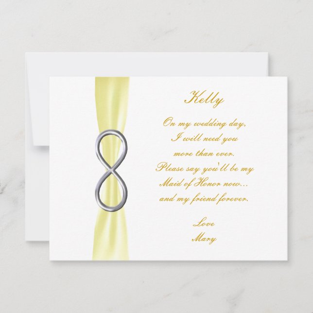 Yellow Infinity Wedding Maid Of Honor Card (Front)