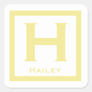 Yellow Initial Name Kids Girl Party Back to School Square Sticker