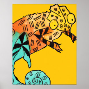 Yellow Ink Chameleon reptile kid's poster
