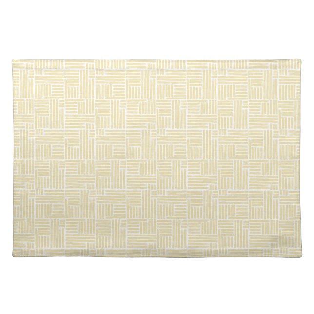 Yellow ink roller stripes on white cloth placemat (Front)