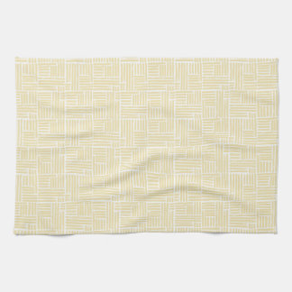 Yellow ink roller stripes on white kitchen towel