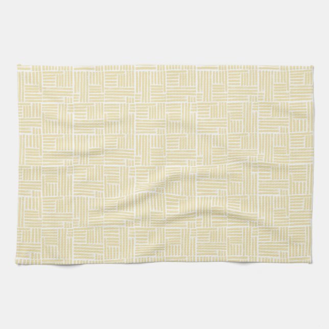 Yellow ink roller stripes on white kitchen towel (Horizontal)