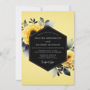 Yellow Ink Wash Flora Wedding Invitation