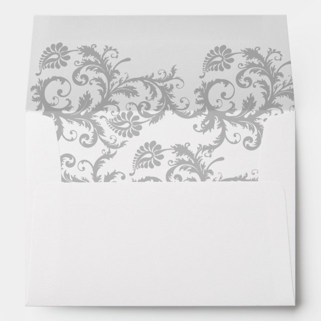 Yellow Iris and Gray Damask Wedding Envelopes (Back (Bottom))