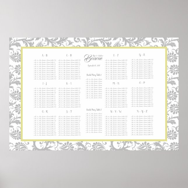 Yellow Iris and Gray Seating Chart Alphabetical (Front)