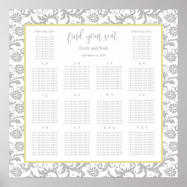 Yellow Iris and Gray Seating Chart Alphabetical (Front)