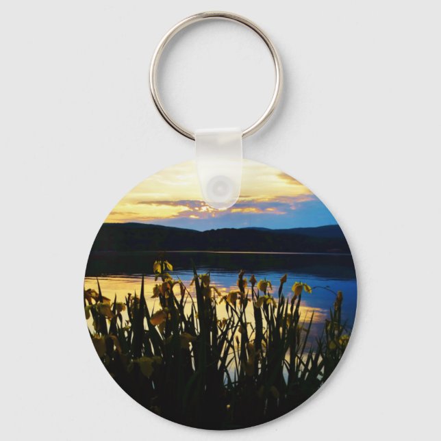 Yellow Iris at Lake Arrowhead shore Keychain (Front)