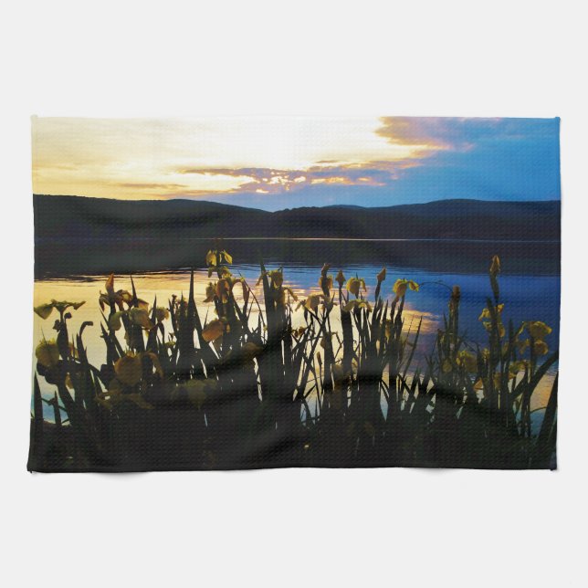 Yellow Iris at Lake Arrowhead shore Kitchen Towel (Horizontal)