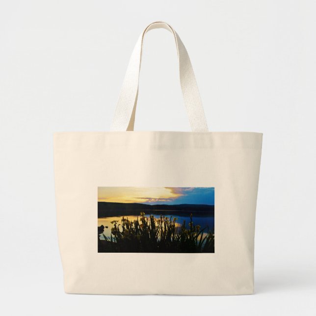 Yellow Iris at Lake Arrowhead shore Large Tote Bag (Front)