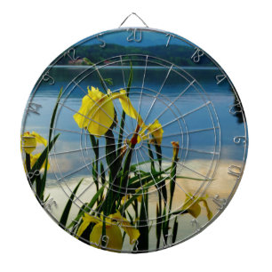 Yellow Iris at Lake Shore Dartboard With Darts