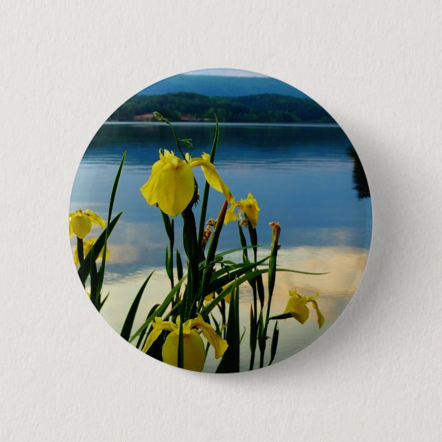 Yellow Iris at Lake Shore Pinback Button (Front)