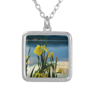 Yellow Iris at Lake Shore Silver Plated Necklace