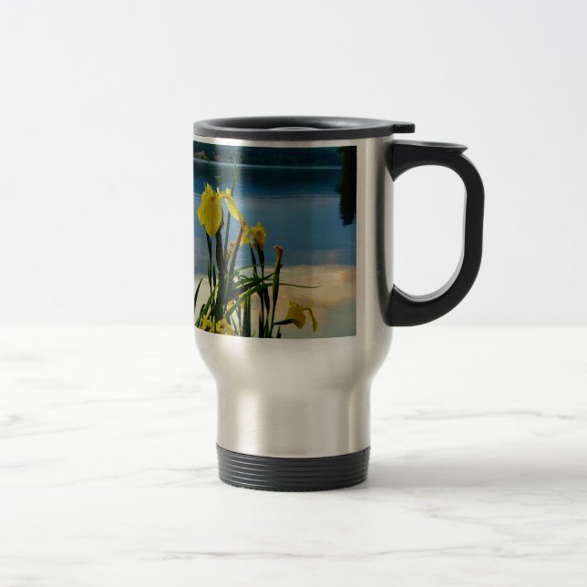 Yellow Iris at Lake Shore Travel Mug (Right)