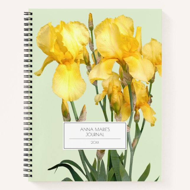 Yellow Iris Customizable Name Light Lemon Green Notebook (Front)