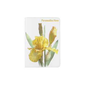 Yellow Iris Flower Botanical Art Personalized Passport Holder
