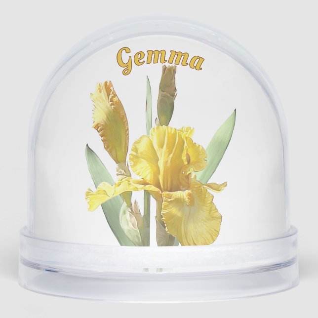  Yellow Iris Flower Botanical Art Personalized Snow Globe (Front)