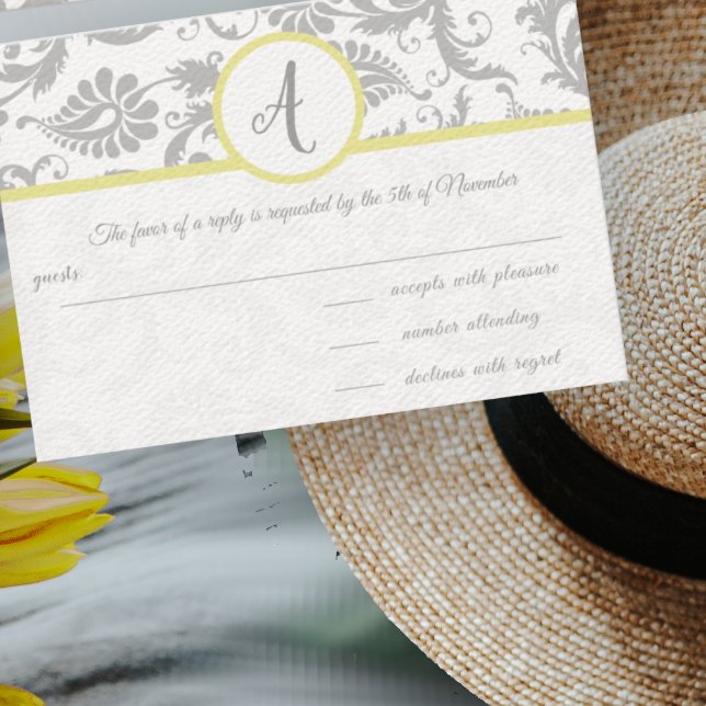 Yellow iris & Gray Damask RSVP Insert (Creator Uploaded)