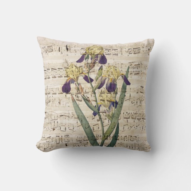 yellow iris music throw pillow (Front)
