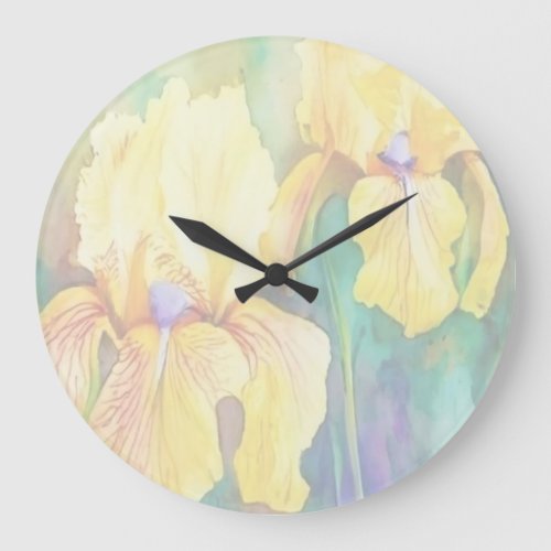 Yellow Irises  Large Clock