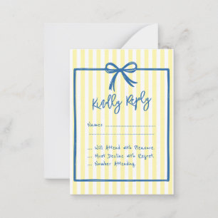 Yellow italian doodle Bow wedding response RSVP Note Card