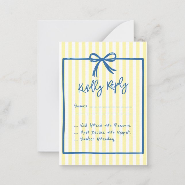 Yellow italian doodle Bow wedding response RSVP Note Card (Front)
