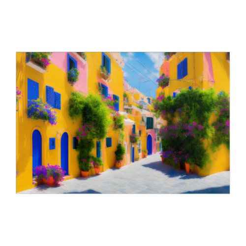 Yellow Italian Seaside Villa Acrylic Art