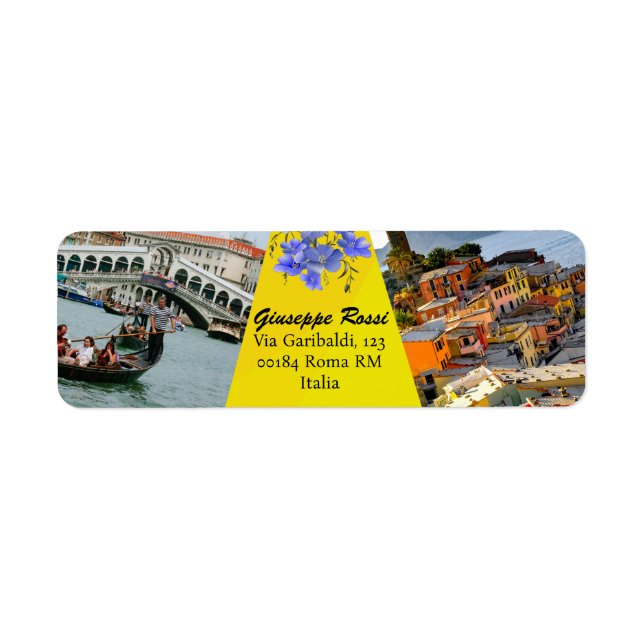 Yellow Italy Floral Modern Canal Venice Nature  Label (Front)