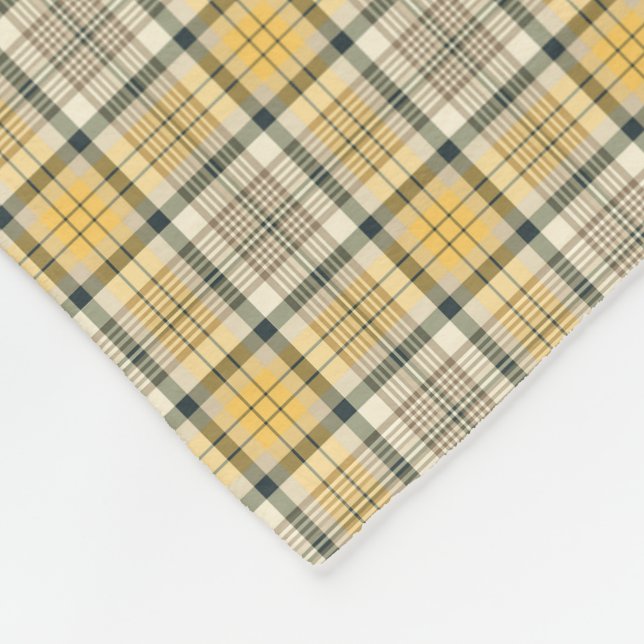 Yellow, Ivory and Black Plaid Fleece Blanket (Corner)