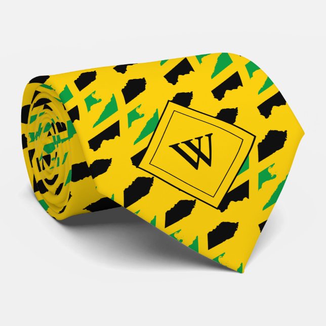 Yellow JAMAICA FLAG Christian Monogram Neck Tie (Rolled)
