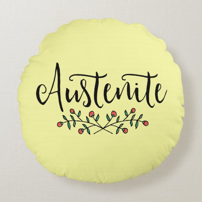 Yellow Jane Austen Floral Austenite Round Pillow (Front)