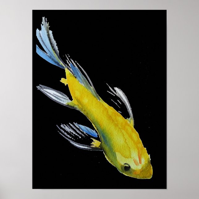 Yellow Japanese Koi watercolour Poster (Front)