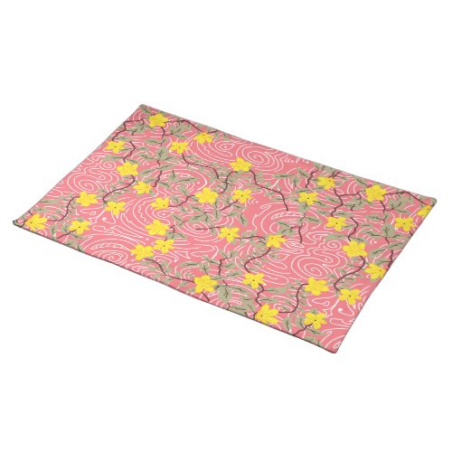 Yellow Jasmine Flower on Coral Pink Cloth Placemat