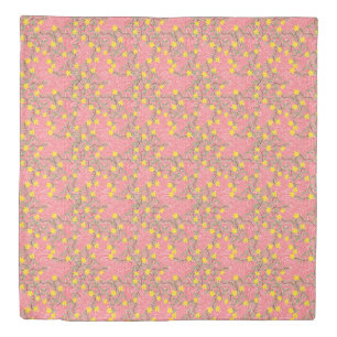Yellow Jasmine Flower on Coral Pink Duvet Cover