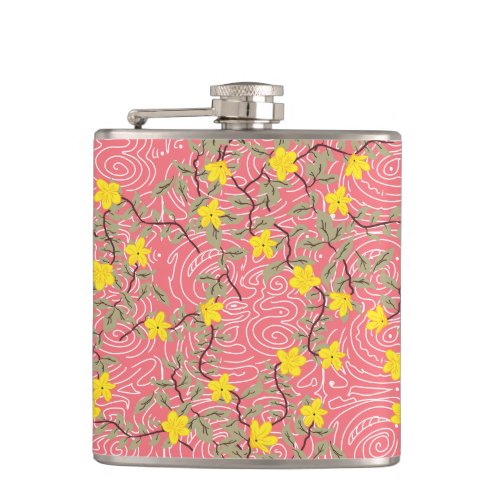 Yellow Jasmine Flower on Coral Pink Flask
