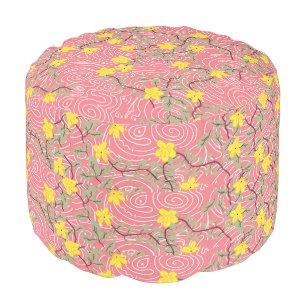 Yellow Jasmine Flower on Coral Pink Pouf