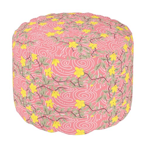 Yellow Jasmine Flower on Coral Pink Pouf